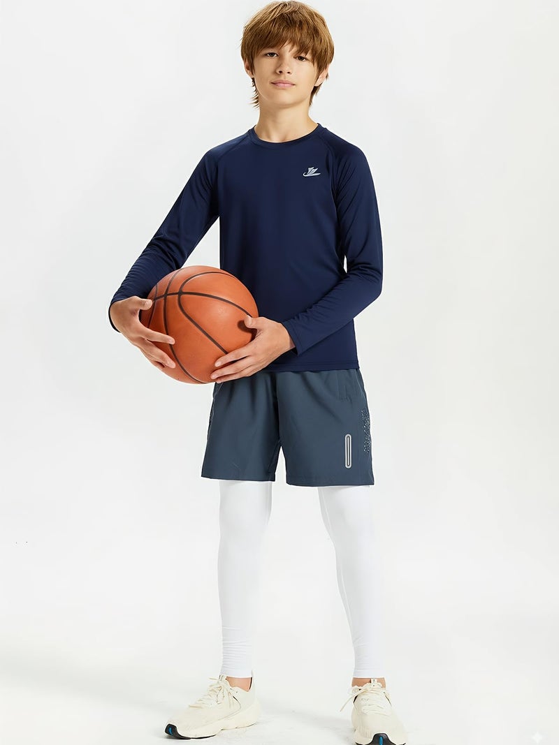 DEVOROPA Youth Boys Compression Shirt Long Sleeve Football Baseball Undershirt Quick Dry Sports Baselayer Navy S - Image 4